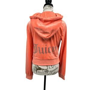 Juicy Couture Vintage Velour Zip-Up Hoodie in Coral size Med Y2K Mcbling Blingy
